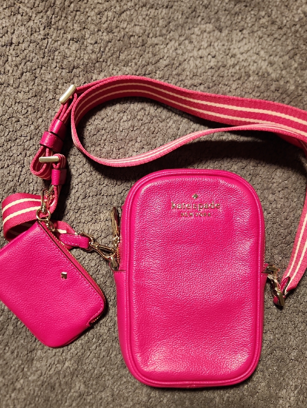 kate spade Hot Pink Leather Mini Crossbody with Striped Strap